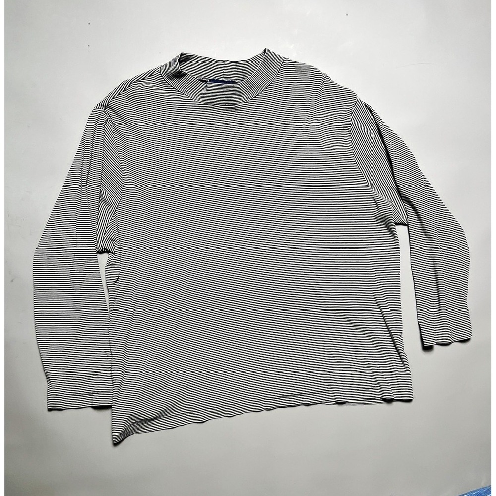 Charter Club Women's XL Black/White Striped Knit Mock Neck Long Sleeve Top